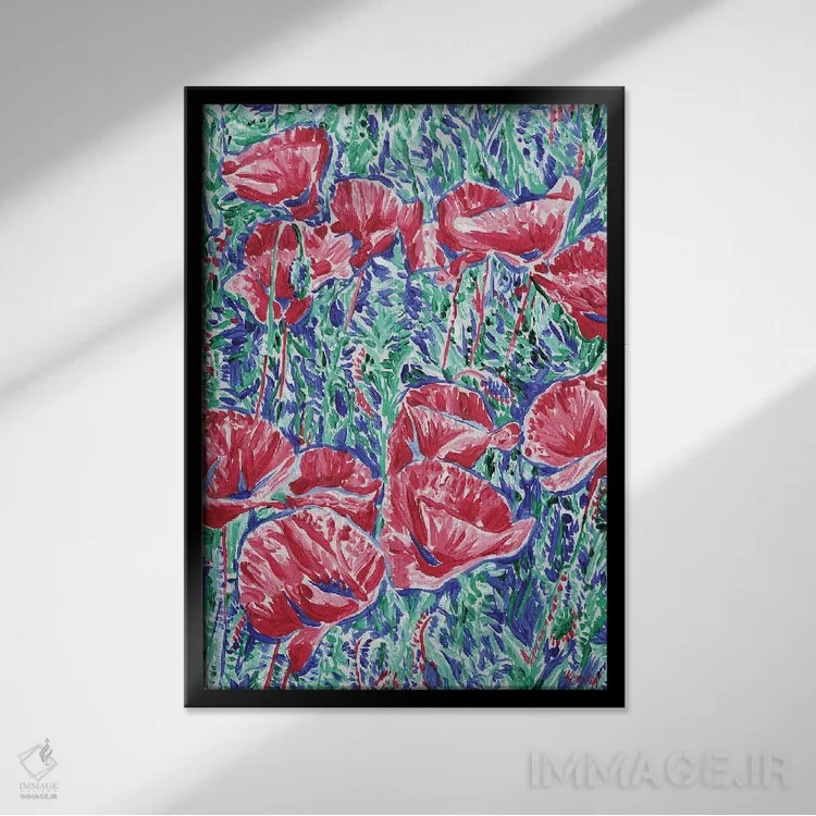 تابلو دکوراتیو منظره ی مزرعه شقایق اثر ویتالـی کوماروف - نمای قابدار مشکی