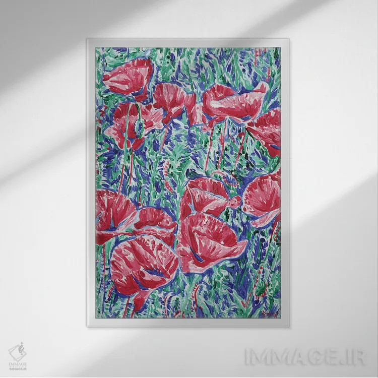 تابلو دکوراتیو منظره ی مزرعه شقایق اثر ویتالـی کوماروف - نمای قابدار سفید