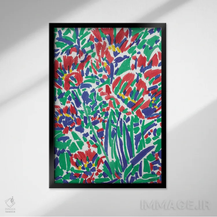 تابلو انتزاعی گل های وحشی شکوفه دار اثر ویتالـی کوماروف - نمای قابدار مشکی