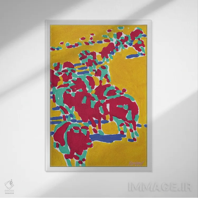تابلو دکوراتیو گاوها در چراگاه اثر ویتالـی کوماروف - نمای قابدار سفید