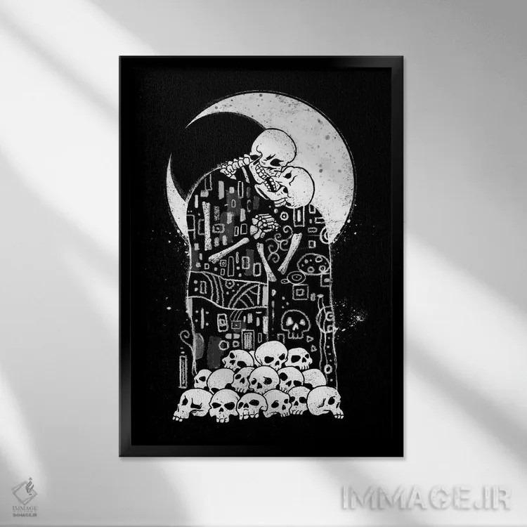 تابلو دکوراتیو بوسه مرگ اثر وینسنت ترینیداد - نمای قابدار مشکی