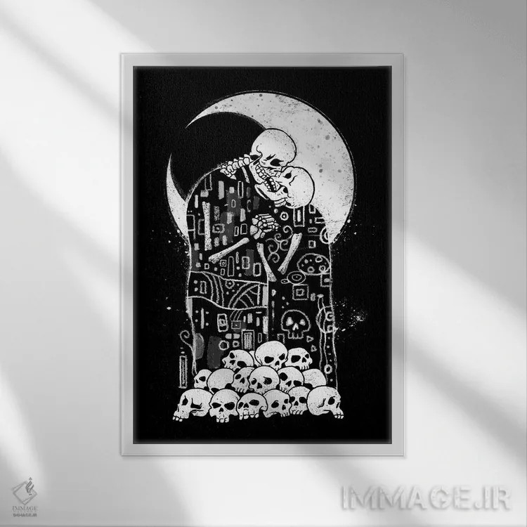 تابلو دکوراتیو بوسه مرگ اثر وینسنت ترینیداد - نمای قابدار سفید