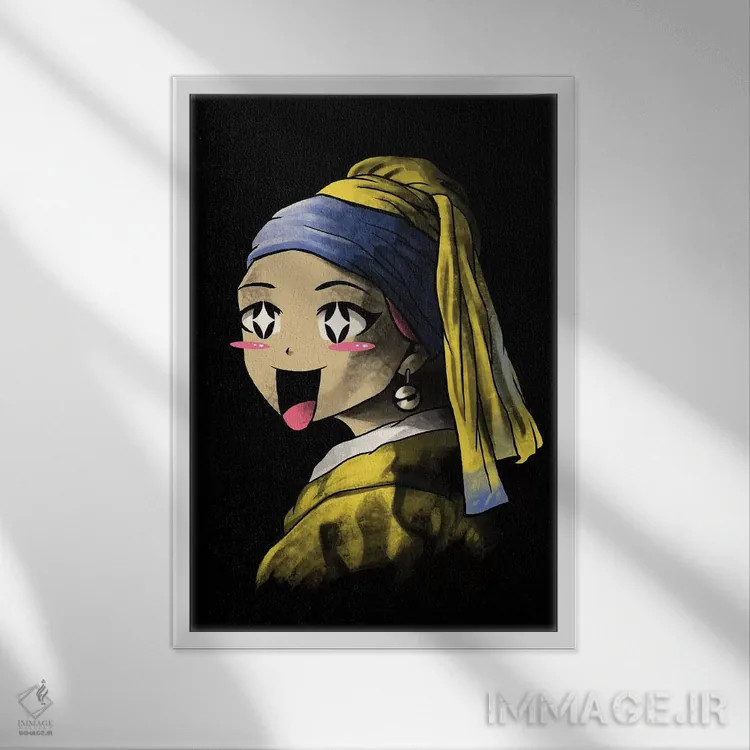 تابلو دکوراتیو بامزه با گوشواره مروارید اثر وینسنت ترینیداد - نمای قابدار سفید