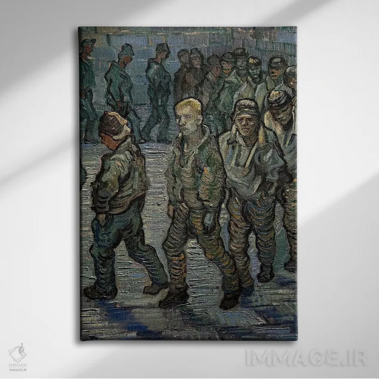 تابلو کلاسیک حیاط زندان، ۱۸۹۰ اثر ونسان ون گوگ - نمای روبهرو روی دیوار