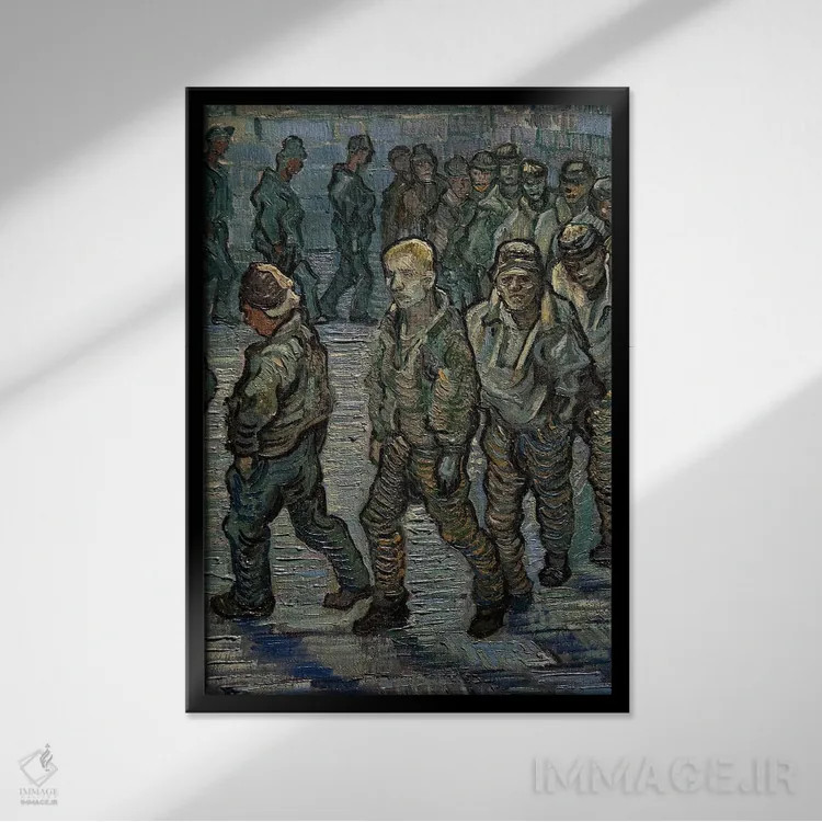 تابلو کلاسیک حیاط زندان، ۱۸۹۰ اثر ونسان ون گوگ - نمای قابدار مشکی
