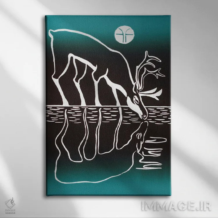 تابلو دکوراتیو گوزن در حال نوشیدن اثر وادیم واسکوفسکی - نمای روبهرو روی دیوار