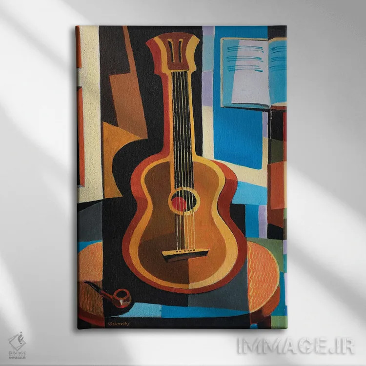 تابلو دکوراتیو گیتار کنار پنجره اثر وادیم واسکوفسکی - نمای روبهرو روی دیوار