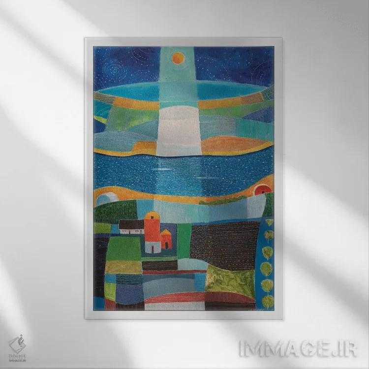 تابلو دکوراتیو زوجی در حال پاروزدن شبانه اثر وادیم واسکوفسکی - نمای قابدار سفید