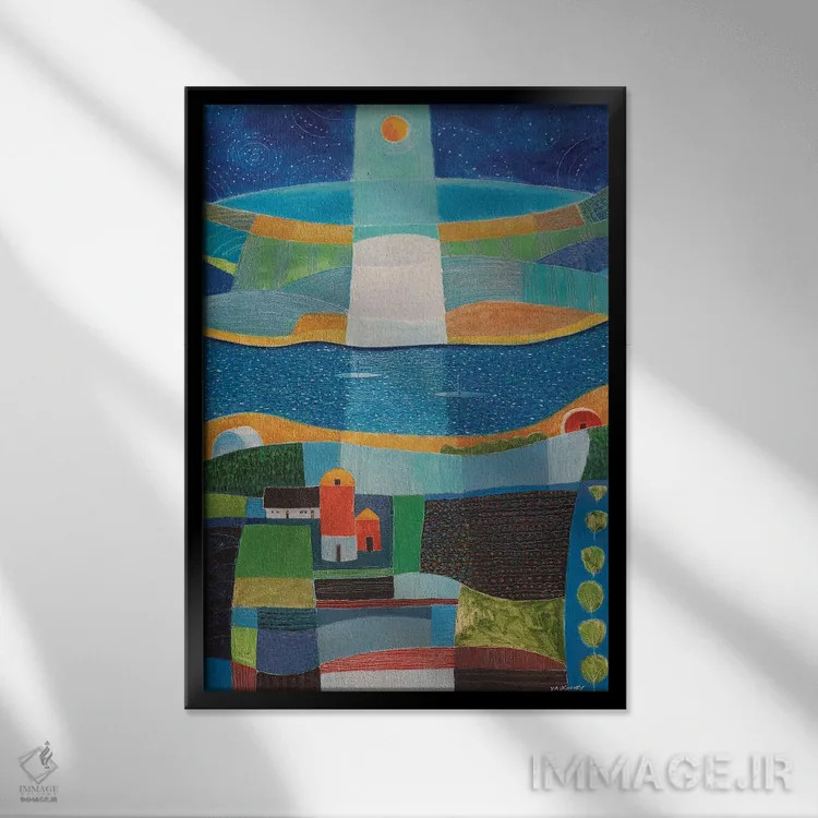 تابلو دکوراتیو زوجی در حال پاروزدن شبانه اثر وادیم واسکوفسکی - نمای قابدار مشکی