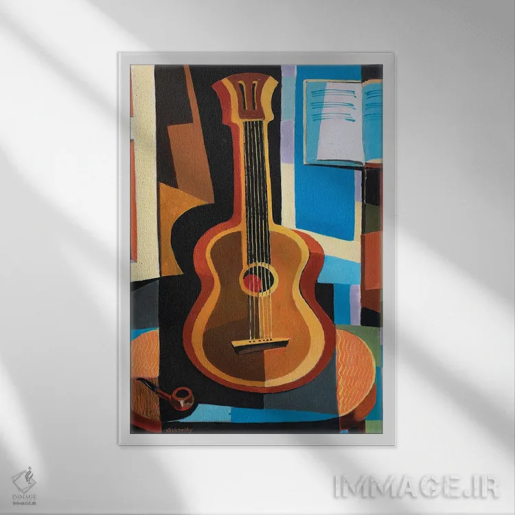 تابلو دکوراتیو گیتار کنار پنجره اثر وادیم واسکوفسکی - نمای قابدار سفید