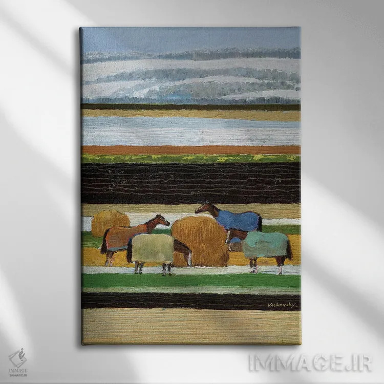تابلو دکوراتیو اسب ها در پتو اثر وادیم واسکوفسکی - نمای روبهرو روی دیوار