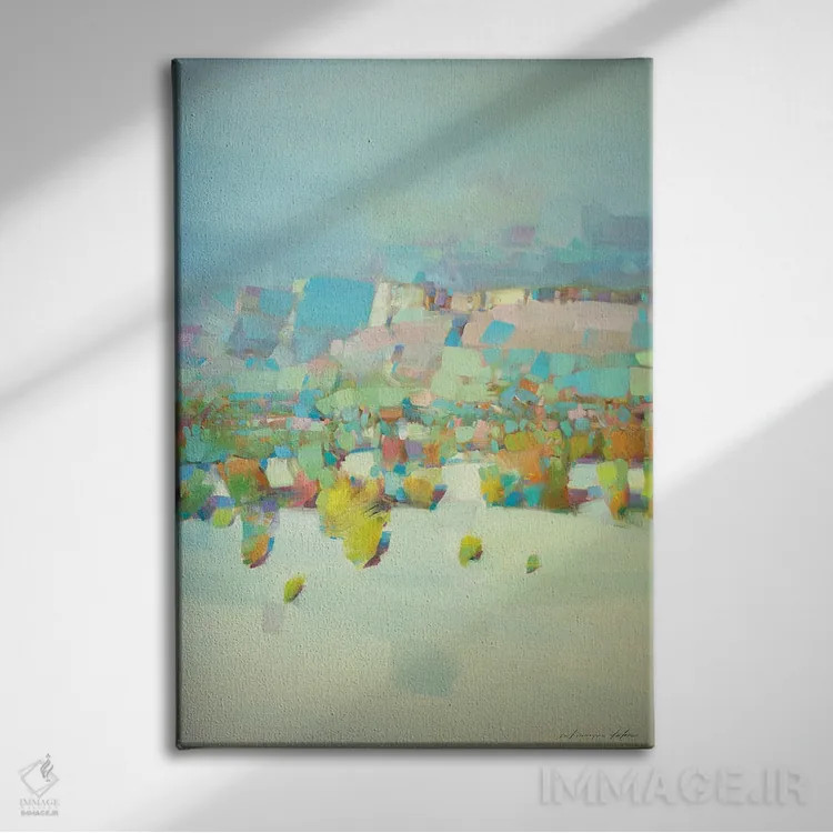 تابلو انتزاعی چشم انداز دره ۳ اثر واهه یرمیان - نمای روبهرو روی دیوار
