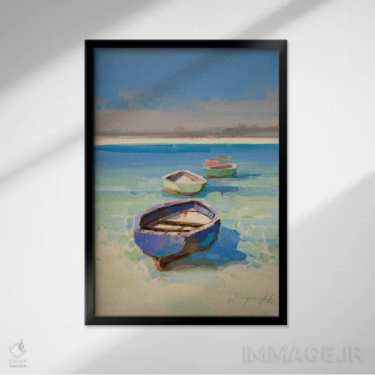 تابلو دکوراتیو ساحل کارائیب اثر واهه یرمیان - نمای قابدار مشکی