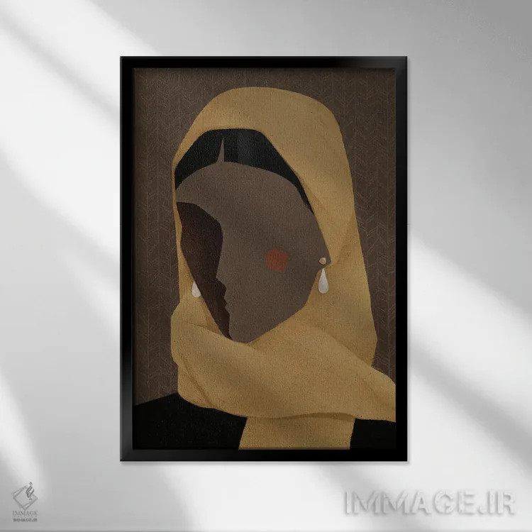 تابلو مدرن زن با شال زرد اثر والریا سیمانتوفسکایا - نمای قابدار مشکی