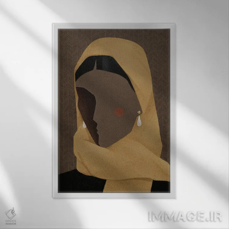 تابلو مدرن زن با شال زرد اثر والریا سیمانتوفسکایا - نمای قابدار سفید
