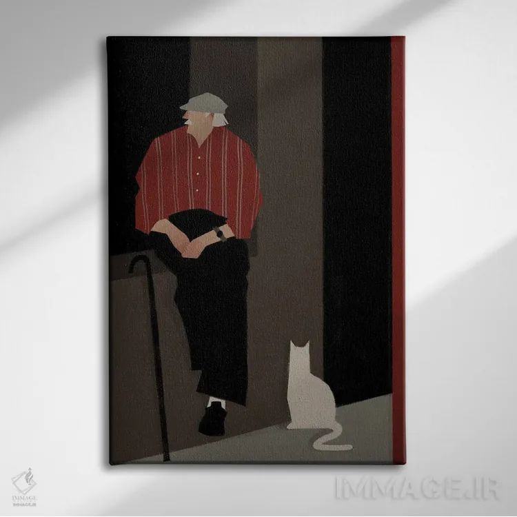 تابلو مدرن مرد سالخورده با یک گربه اثر والریا سیمانتوفسکایا - نمای روبهرو روی دیوار