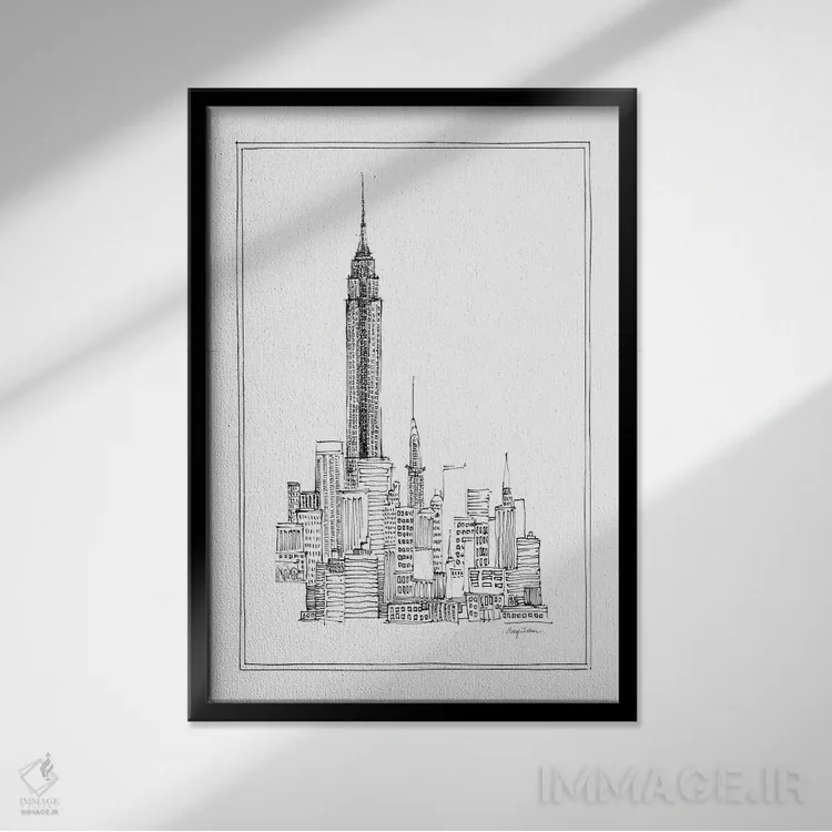تابلو دکوراتیو امپایر استیت اثر ایوری تیلمن - نمای قابدار مشکی