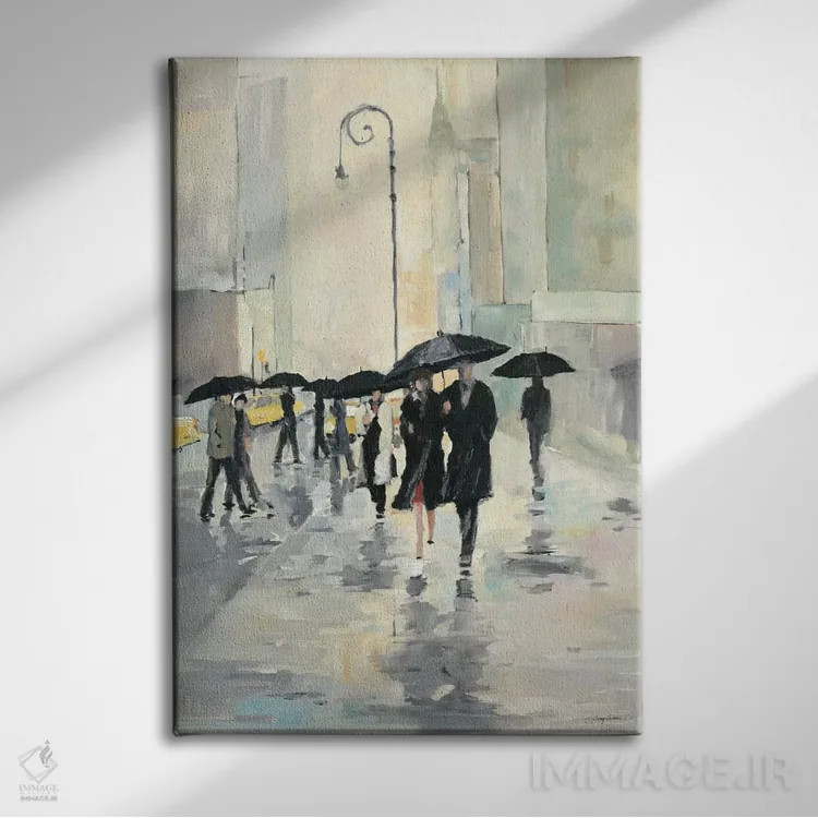 تابلو دکوراتیو شهر در باران اثر ایوری تیلمن - نمای روبهرو روی دیوار