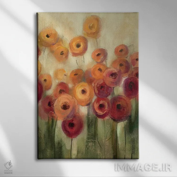 تابلو دکوراتیو مزرعه شقایق کره ای سه اثر سیلویا واسیلیوا - نمای روبهرو روی دیوار