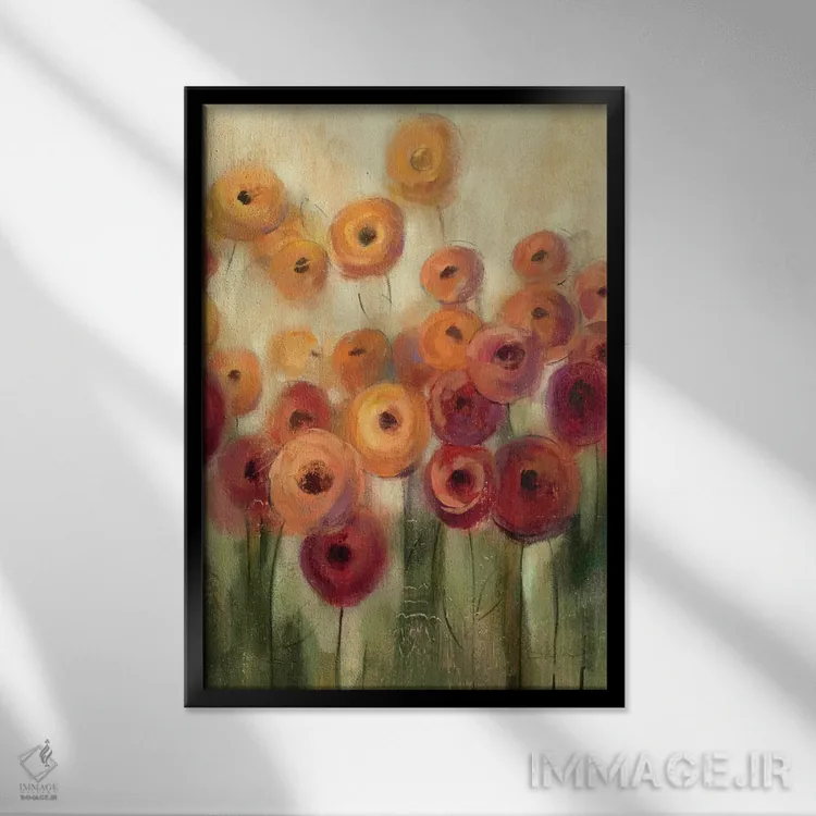 تابلو دکوراتیو مزرعه شقایق کره ای سه اثر سیلویا واسیلیوا - نمای قابدار مشکی