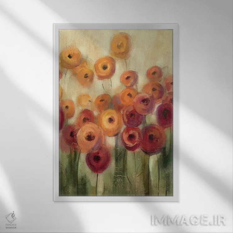 تابلو دکوراتیو مزرعه شقایق کره ای سه اثر سیلویا واسیلیوا - نمای قابدار سفید