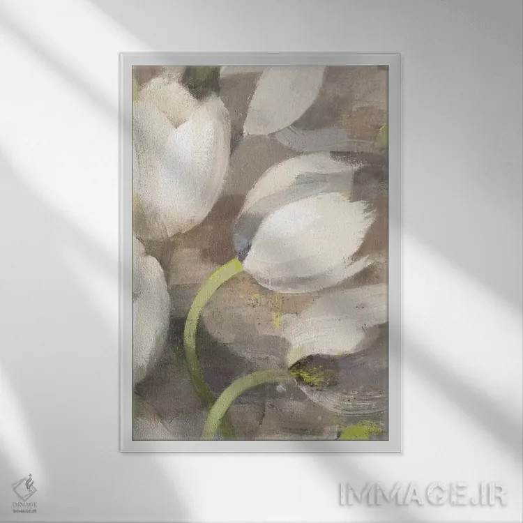 تابلو انتزاعی شادی لاله بخش دوم اثر آلبنا خریستوا - نمای قابدار سفید
