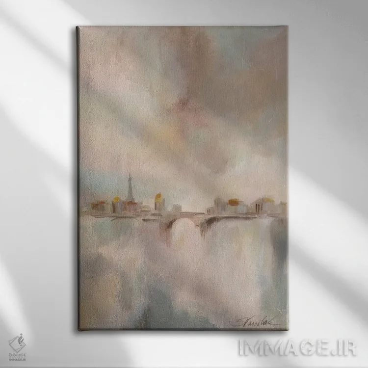 تابلو انتزاعی مه صبحگاهی پاریس ۱ اثر سیلویا واسیلیوا - نمای روبهرو روی دیوار