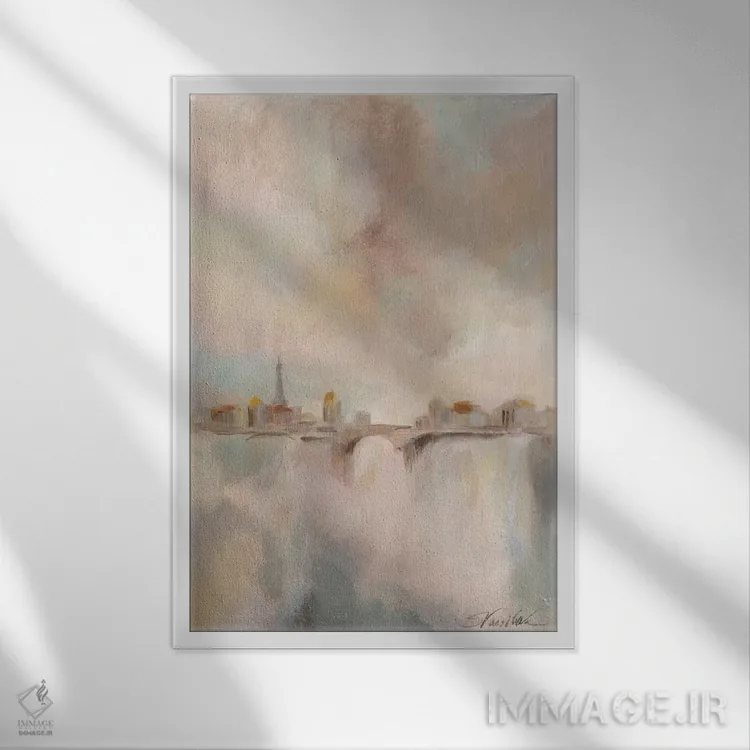 تابلو انتزاعی مه صبحگاهی پاریس ۱ اثر سیلویا واسیلیوا - نمای قابدار سفید