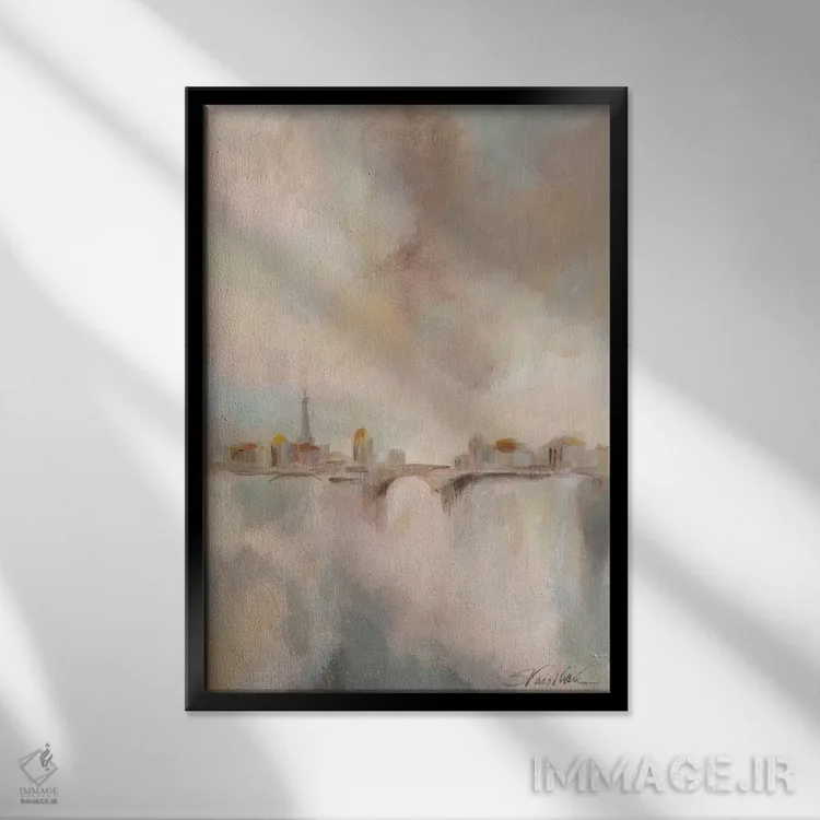 تابلو انتزاعی مه صبحگاهی پاریس ۱ اثر سیلویا واسیلیوا - نمای قابدار مشکی