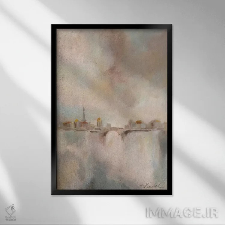 تابلو انتزاعی مه صبحگاهی پاریس ۱ اثر سیلویا واسیلیوا - نمای قابدار مشکی