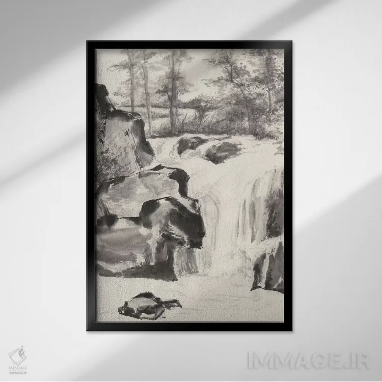 تابلو دکوراتیو آبشار سومـی I اثر کریس پاشکه - نمای قابدار مشکی