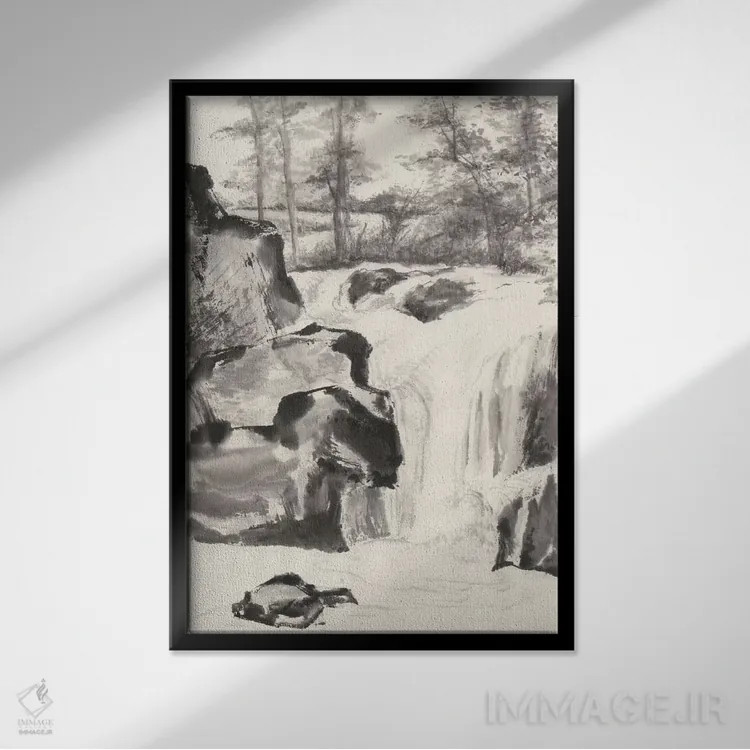 تابلو دکوراتیو آبشار سومـی I اثر کریس پاشکه - نمای قابدار مشکی