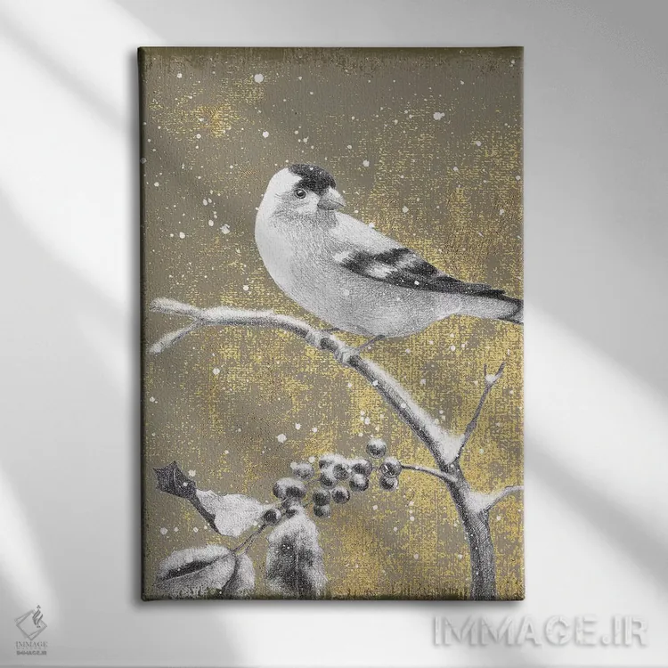 تابلو دکوراتیو فنچ طلایی III اثر بث گروو - نمای روبهرو روی دیوار