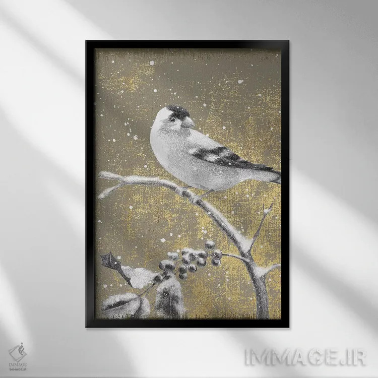 تابلو دکوراتیو فنچ طلایی III اثر بث گروو - نمای قابدار مشکی