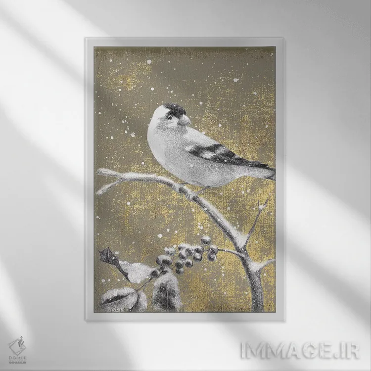 تابلو دکوراتیو فنچ طلایی III اثر بث گروو - نمای قابدار سفید