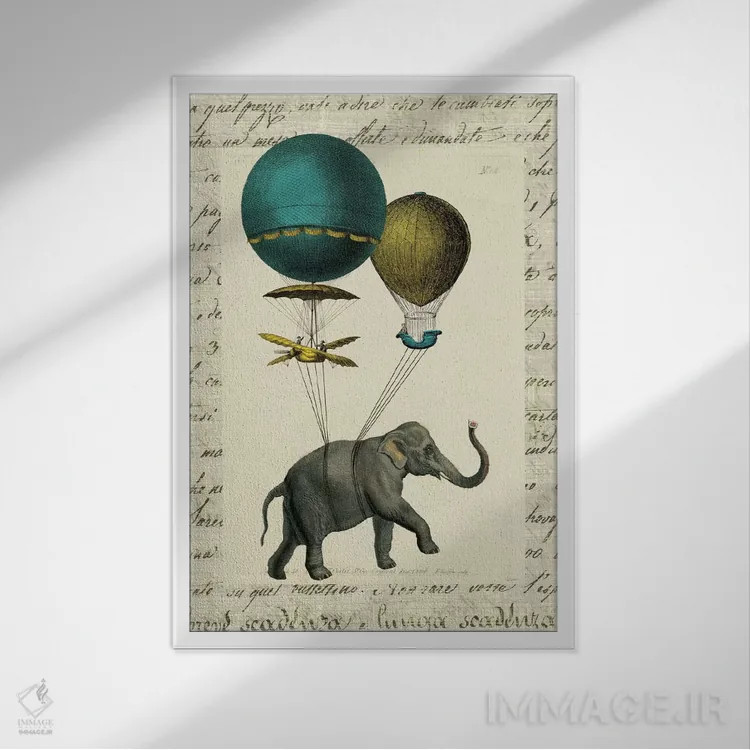 تابلو دکوراتیو سواری فیل ۱ اثر سو شلاباخ - نمای قابدار سفید