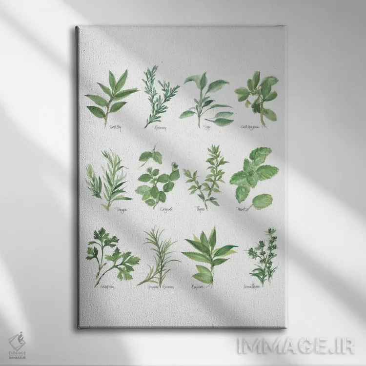 تابلو دکوراتیو جدول گیاهان دارویی I اثر کریس پاشکه - نمای روبهرو روی دیوار