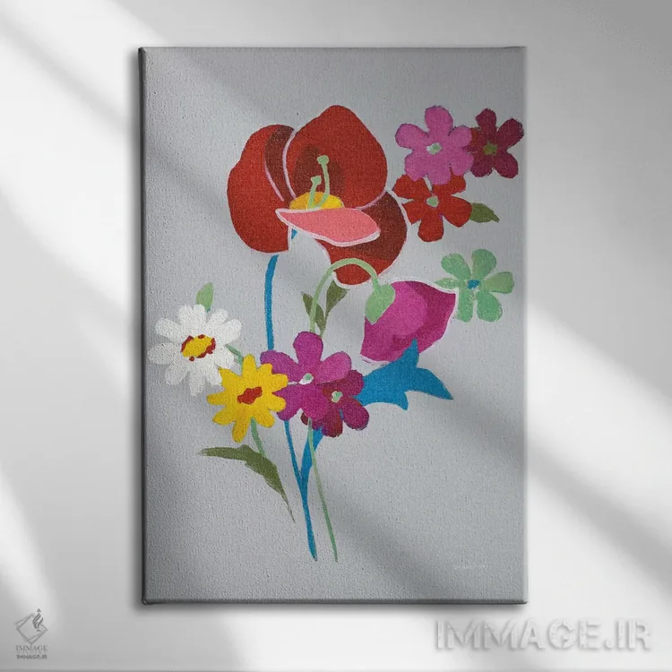 تابلو دکوراتیو دسته گل آلپ II روی پس زمینه خاکستری اثر دان هوی نای - نمای روبهرو روی دیوار