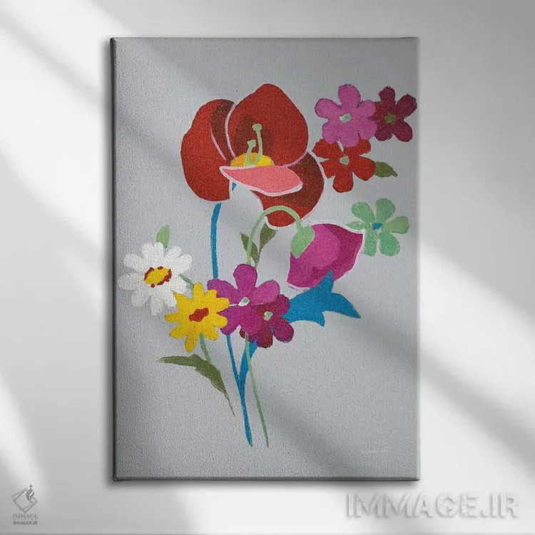 تابلو دکوراتیو دسته گل آلپ II روی پس زمینه خاکستری اثر دان هوی نای - نمای روبهرو روی دیوار