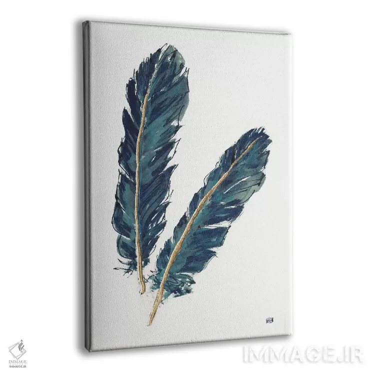 تابلو دکوراتیو Indigo IV,پرهای طلایی، لاجوردی چهارم اثر کریس پاشکه - نمای پرسپکتیو محصول