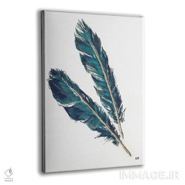تابلو دکوراتیو Indigo III,پرهای طلایی، لاجوردی سوم اثر کریس پاشکه - نمای پرسپکتیو محصول
