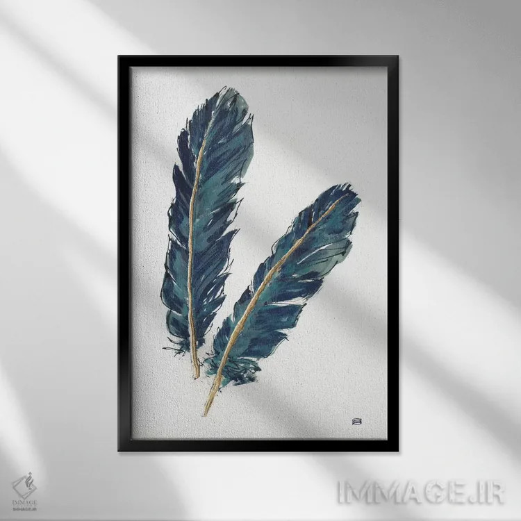 تابلو دکوراتیو Indigo IV,پرهای طلایی، لاجوردی چهارم اثر کریس پاشکه - نمای قابدار مشکی