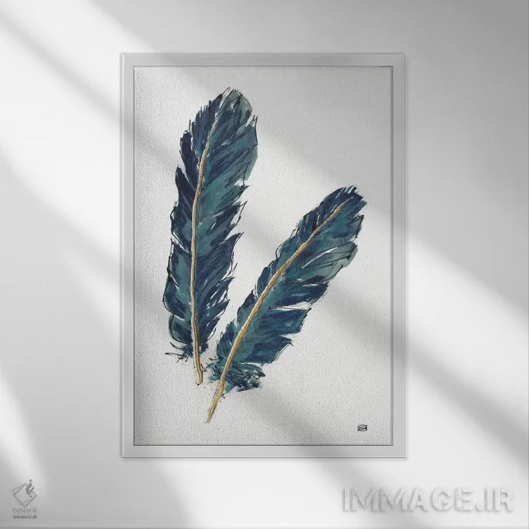 تابلو دکوراتیو Indigo IV,پرهای طلایی، لاجوردی چهارم اثر کریس پاشکه - نمای قابدار سفید