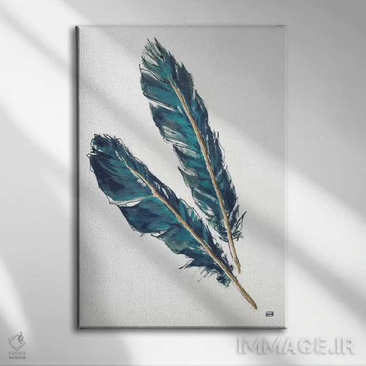 تابلو دکوراتیو Indigo III,پرهای طلایی، لاجوردی سوم اثر کریس پاشکه - نمای روبهرو روی دیوار