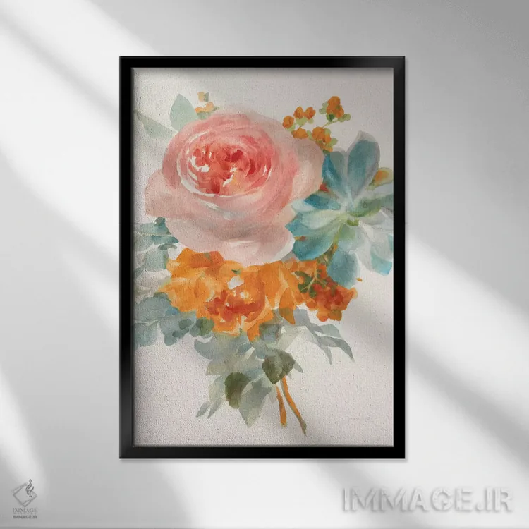 تابلو دکوراتیو Orange Red II,دسته گل باغ، نارنجی-قرمز دوم اثر دان هوی نای - نمای قابدار مشکی