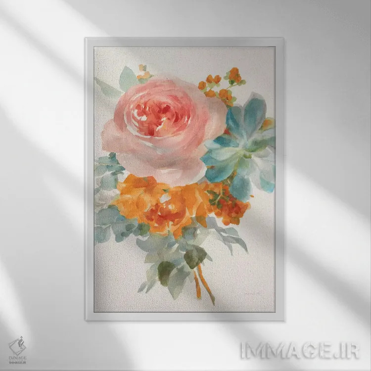 تابلو دکوراتیو Orange Red II,دسته گل باغ، نارنجی-قرمز دوم اثر دان هوی نای - نمای قابدار سفید