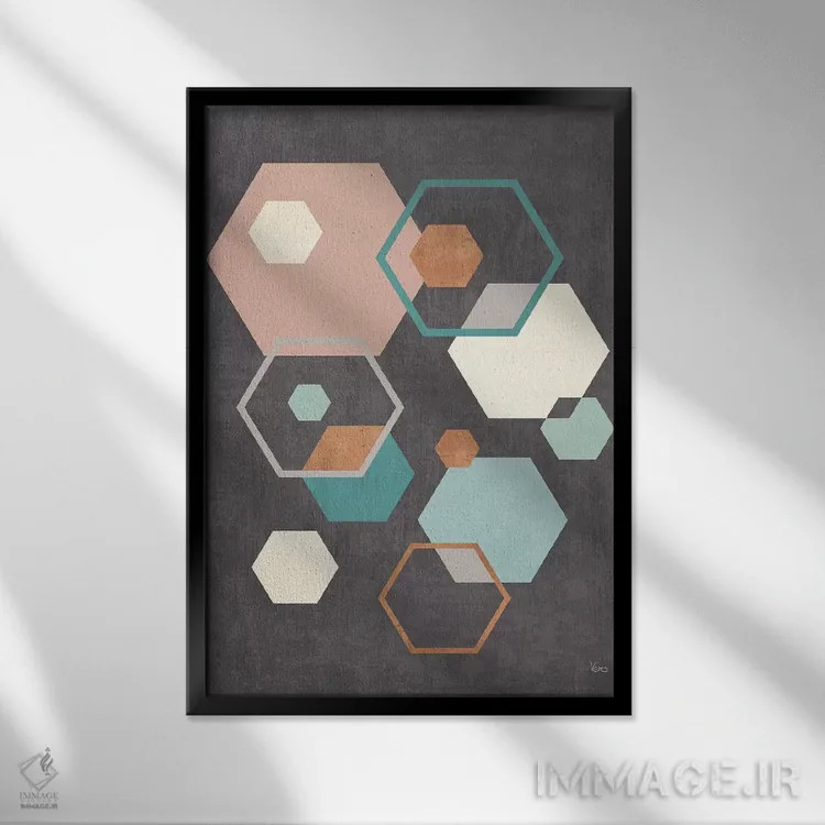 تابلو انتزاعی هندسه انتزاعی سوم مشکی اثر ورونیک شارون - نمای قابدار مشکی