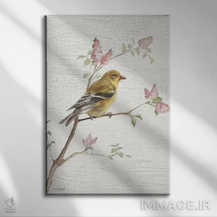 تابلو دکوراتیو Vintage,فنچ طلایی ماده، سبک وینتیج اثر دان هوی نای - نمای روبهرو روی دیوار