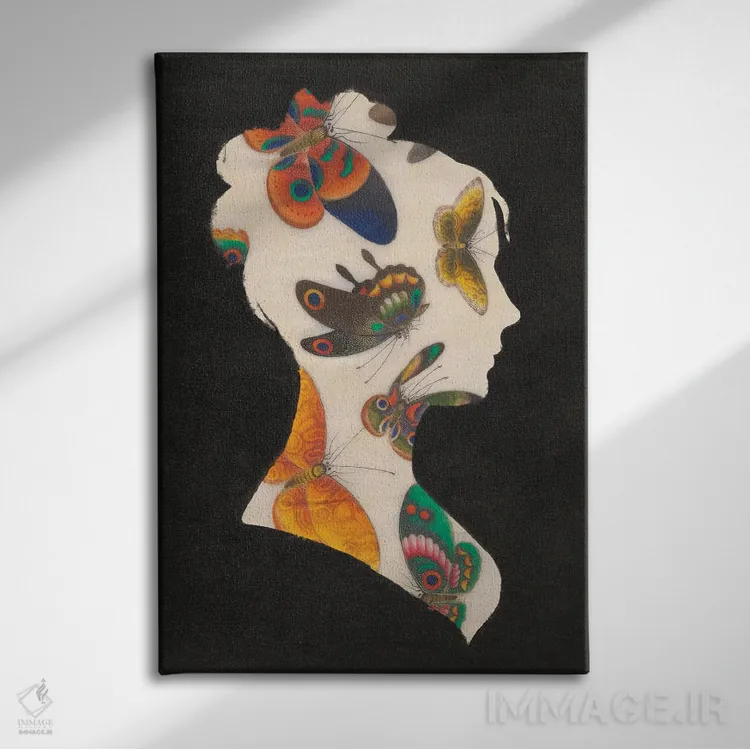 تابلو دکوراتیو سیلوئت پروانه ۱ اثر پورتفولیوی وایلد اپل - نمای روبهرو روی دیوار