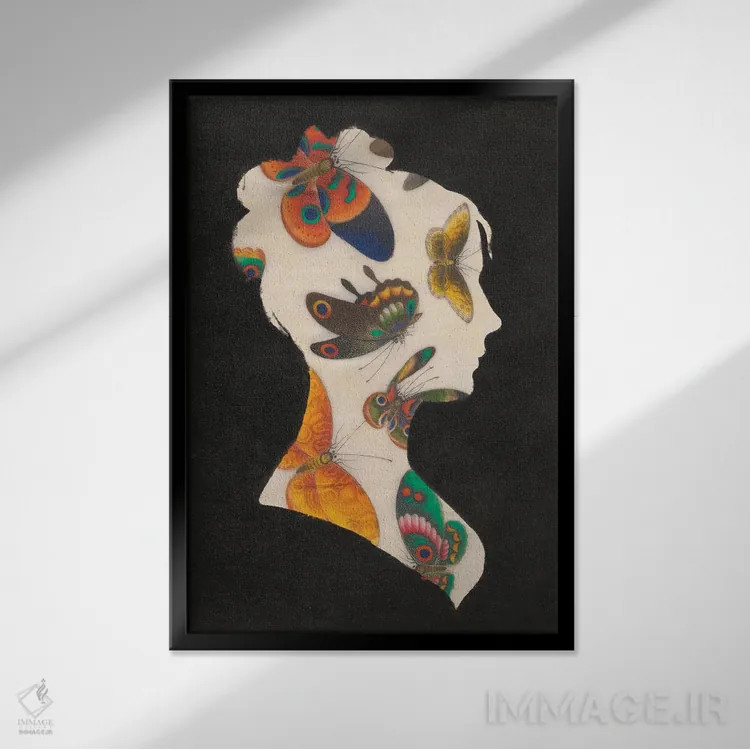 تابلو دکوراتیو سیلوئت پروانه ۱ اثر پورتفولیوی وایلد اپل - نمای قابدار مشکی